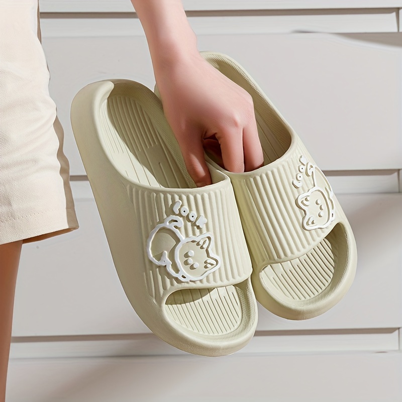Unisex Cute Cartoon Decor Pillow Slides, Lightweight Soft Sole Home Bathroom Slides, Non-slip EVA Summer Beach Shoes