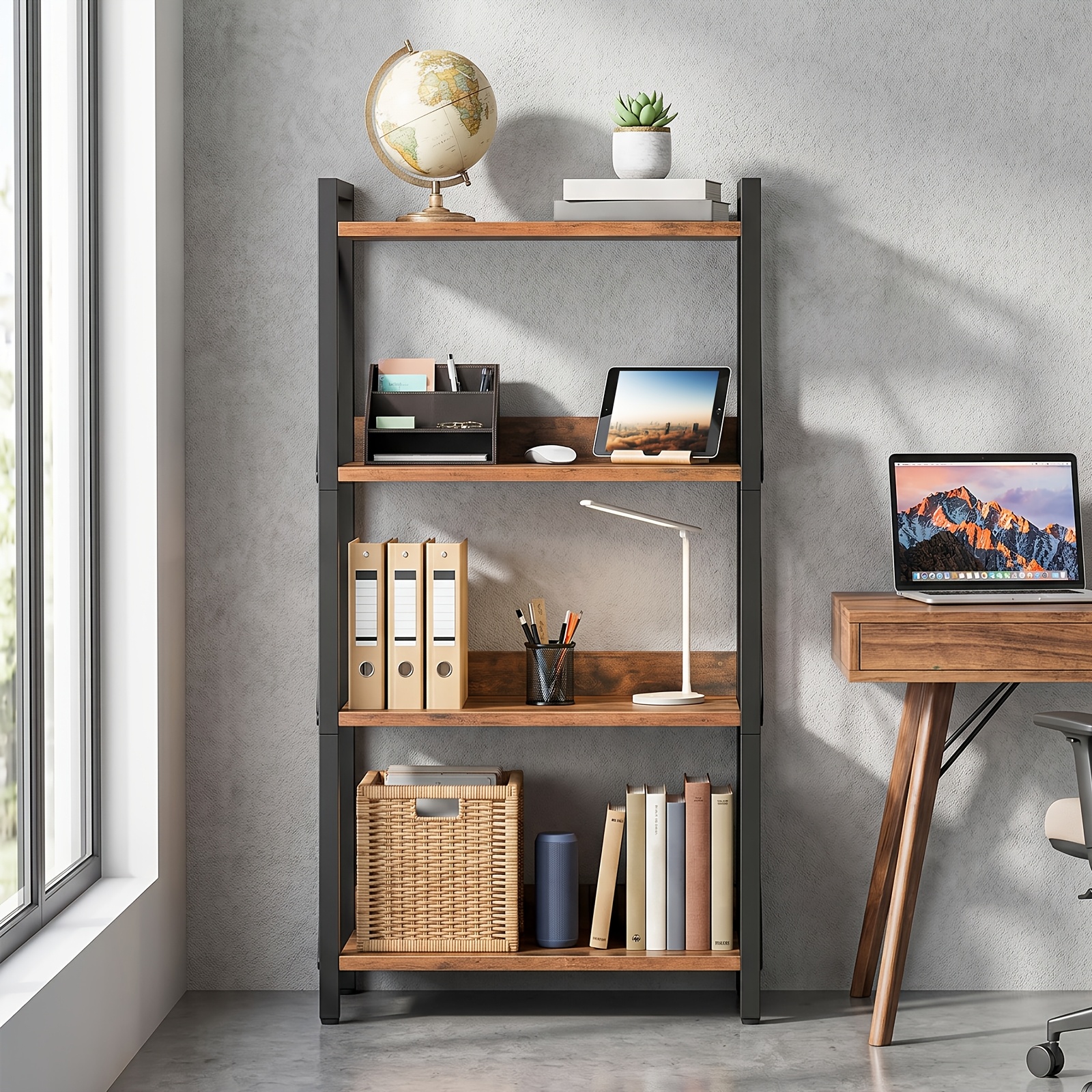 Bookshelf | Practical Storage Rack, Vertical Shelf, Tidy Storage And , Suitable For Living Room, Kitchen, Study, 102 Cm High, Dark Brown Wood, 20 Kg Load Capacity