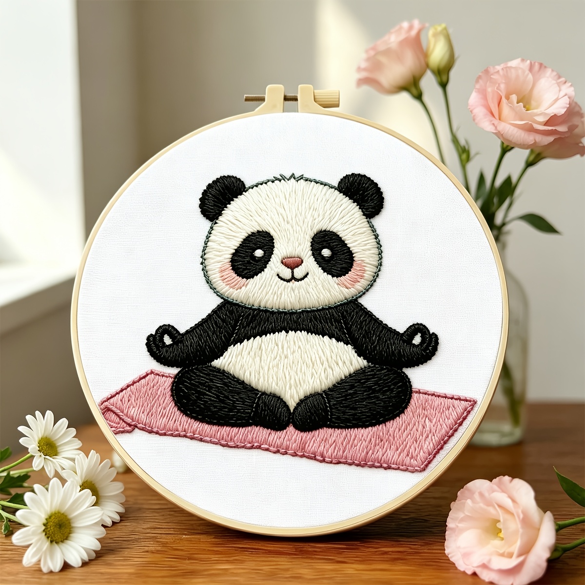 Printed Embroidery Kit, Yoga Panda Pattern