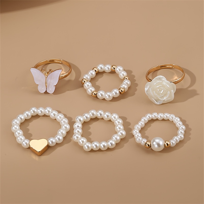 Image of Elegant 6pcs Faux Set - Chic , Heart & Flower Designs For Women | Perfect For Parties & Banquets