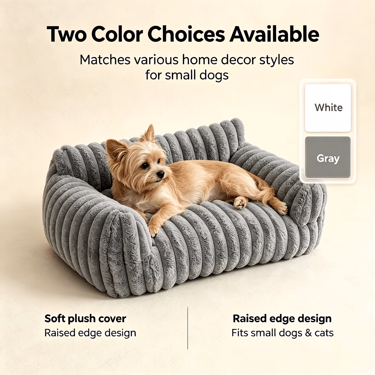 plush pet sofa bed high back comfortable cat couch soft ribbed dog bed for small dogs cats raised edge cushion pet sleeping bed with non slip multi scene furniture s size 19 69 15 75 7 8in Product details 5