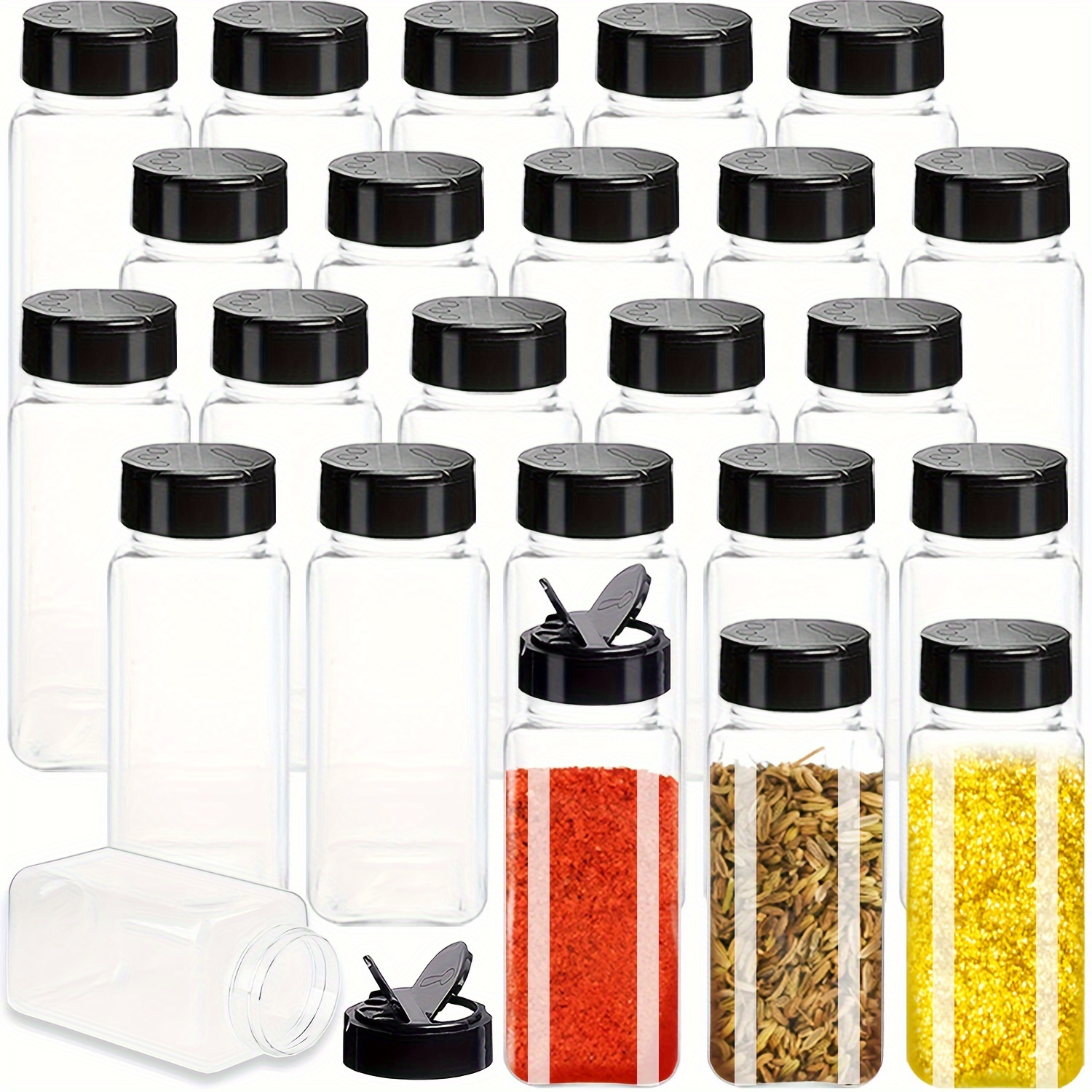 

24-pack 3.5 Oz Plastic Spice Jars With Black Gull Wing Lids, Leak Proof Rectangular Containers - Reusable, Hand Wash Storage For Seasoning, Pepper, Powders - Multipurpose, Food Safe Kitchen Organizer