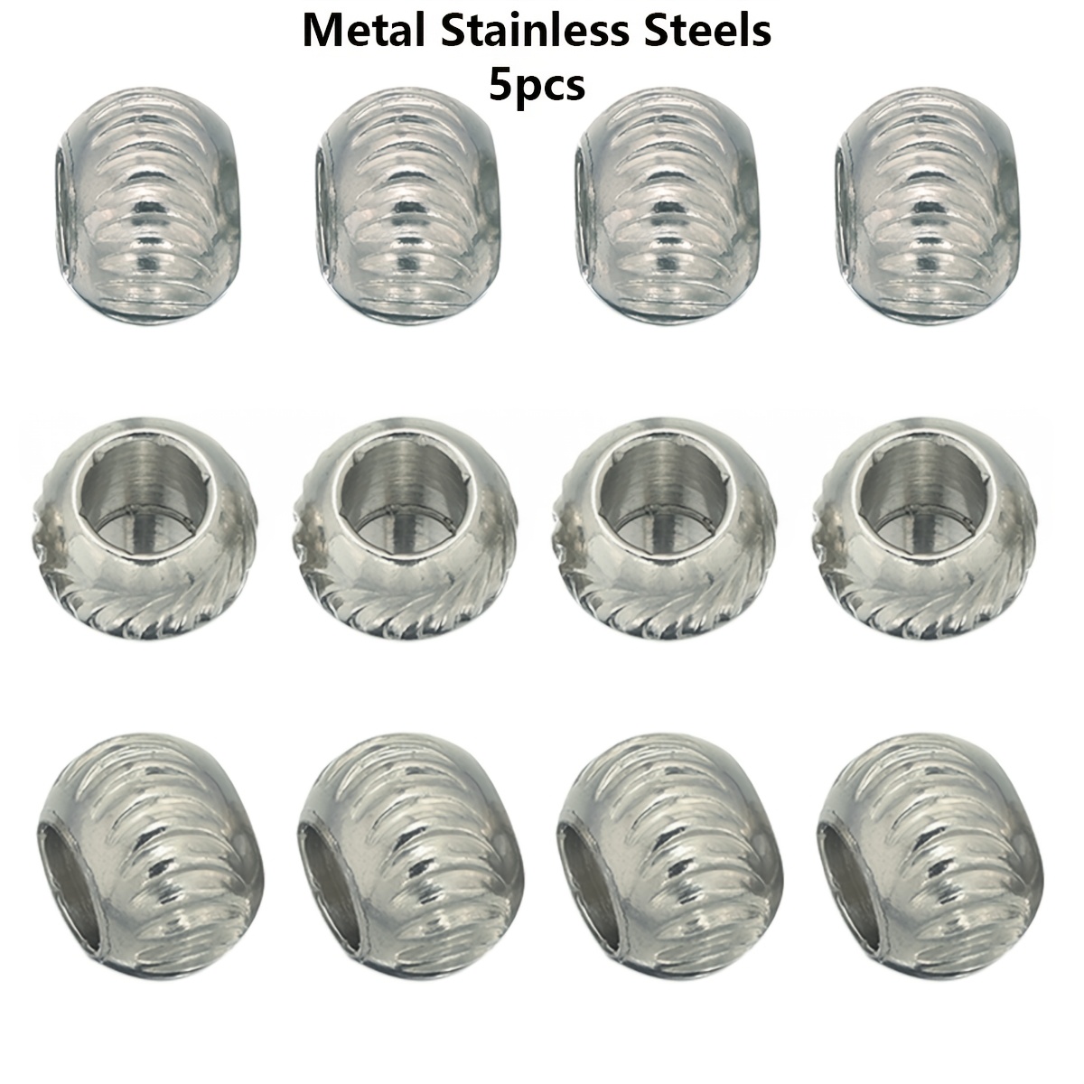 5pcs Stainless Steel Crescent Pattern Large Hole Spacer Beads