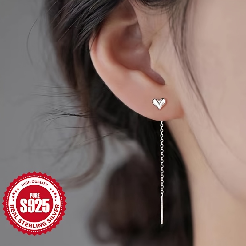 

925 Sterling Silver Dangle Earrings Cute Heart Design Symbol Of Sweetness And Fashion Match Daily Outfits Party Decor High Quality Jewelry