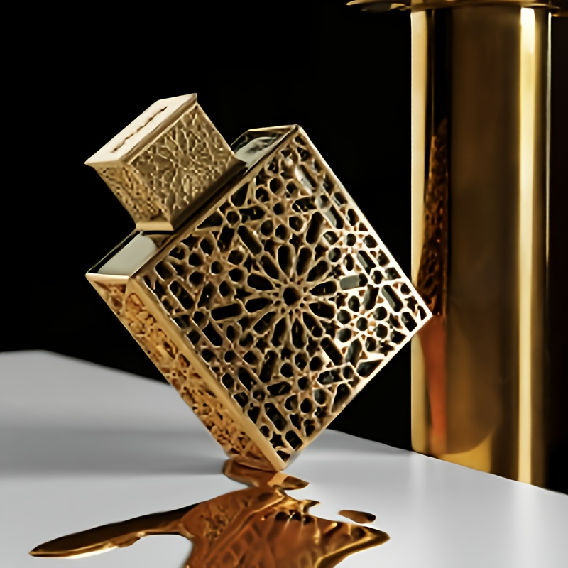 TEMU Vaporisateur de Parfum Doré (Senteur Unisexe) aux Notes de Vanille, , Miel et Lavande, Fragrance ; Design de Bouteille Dorée à Carrés ; Haut de