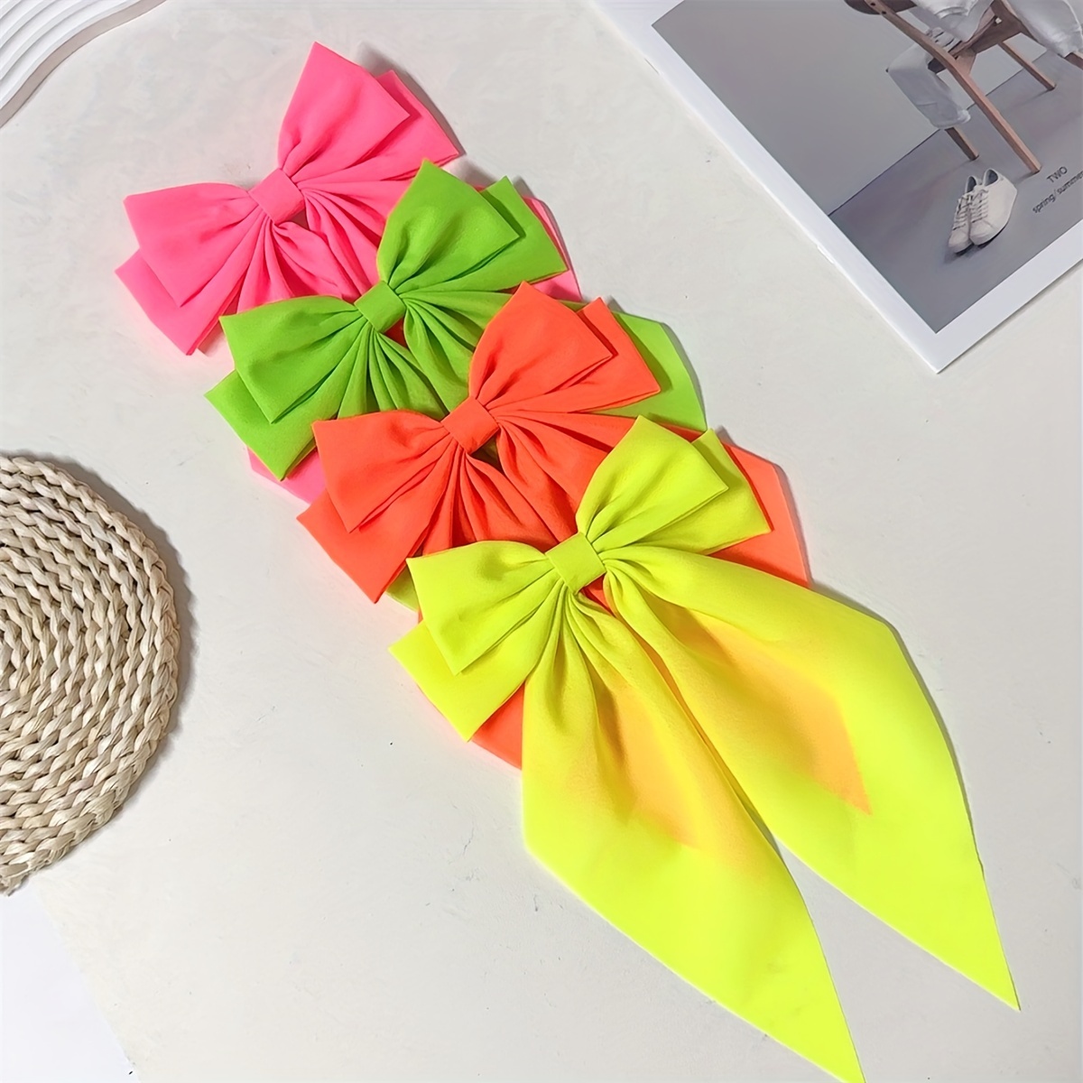 

[top-] 4pcs Set Fluorescent Bowknots & - Alloy, , For Ponytails & Updos