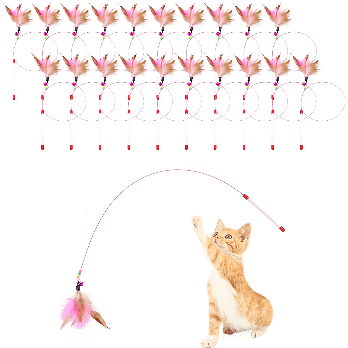 TEMU 20-pack Cat Feather Toy Sticks, Interactive Pet Kitten Play Sticks Beads, Suitable For Cat Exercise, Fun Gift, Artificial Feathers - Wholesale,