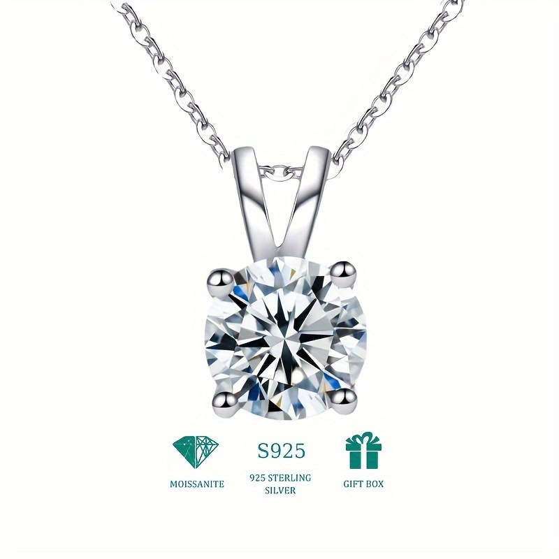 

Elegant 925 Sterling Silvery Moissanite Necklace - 1ct, 2ct, 3ct Options | Perfect Gift For Her On Valentine's, Day & More | Includes Gift Box