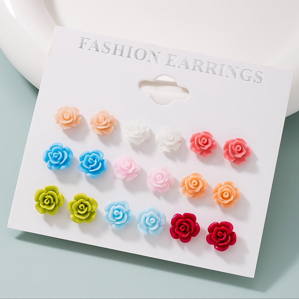 

1 Set Of 9 Pairs Of Fashionable And Simple Resin Small Flower Earrings For Women, Suitable For , Jewelry, Holiday Gifts, Multi-piece Set