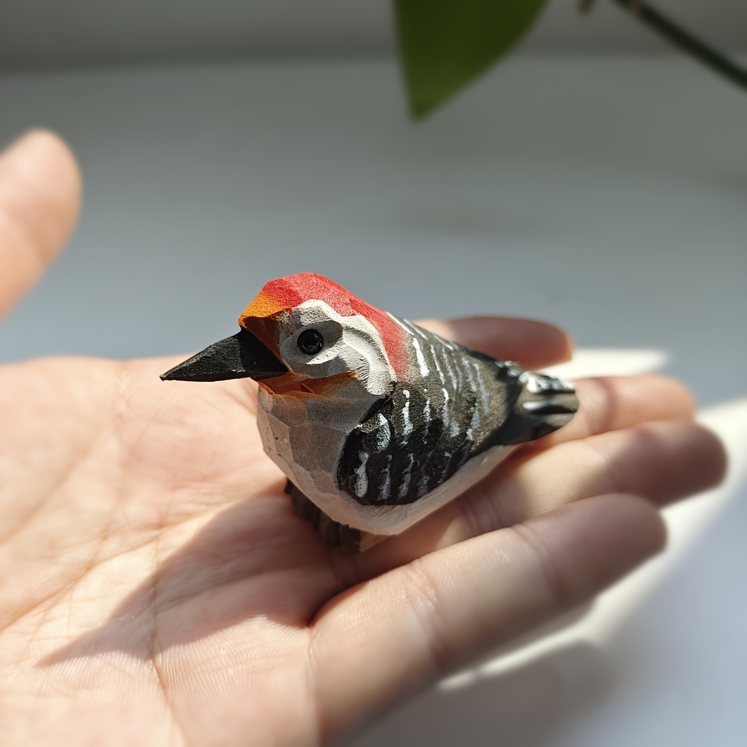 Image of Exquisite Handmade Wooden Woodpecker Statue, Great Home Decorative Item, Hand-painted Artwork, Small Animal Ornament, Lifelike Wooden Bird Statue, Gift For Bird Lovers