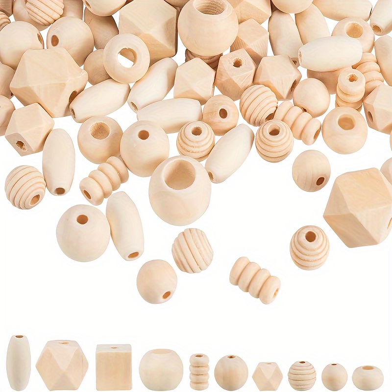 

100pcs Natural Wood Beads Pack - Round, Cube, , Circle, Oval & Rice Shapes For Making, Bracelets, Necklaces & Christmas Crafts - Unfinished Light Wood Spacer Beads, Wood Crafts