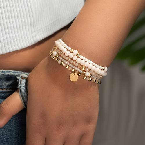 5pcs fashion elegant style round pendant ccb imitation crystal resin bead elastic womens