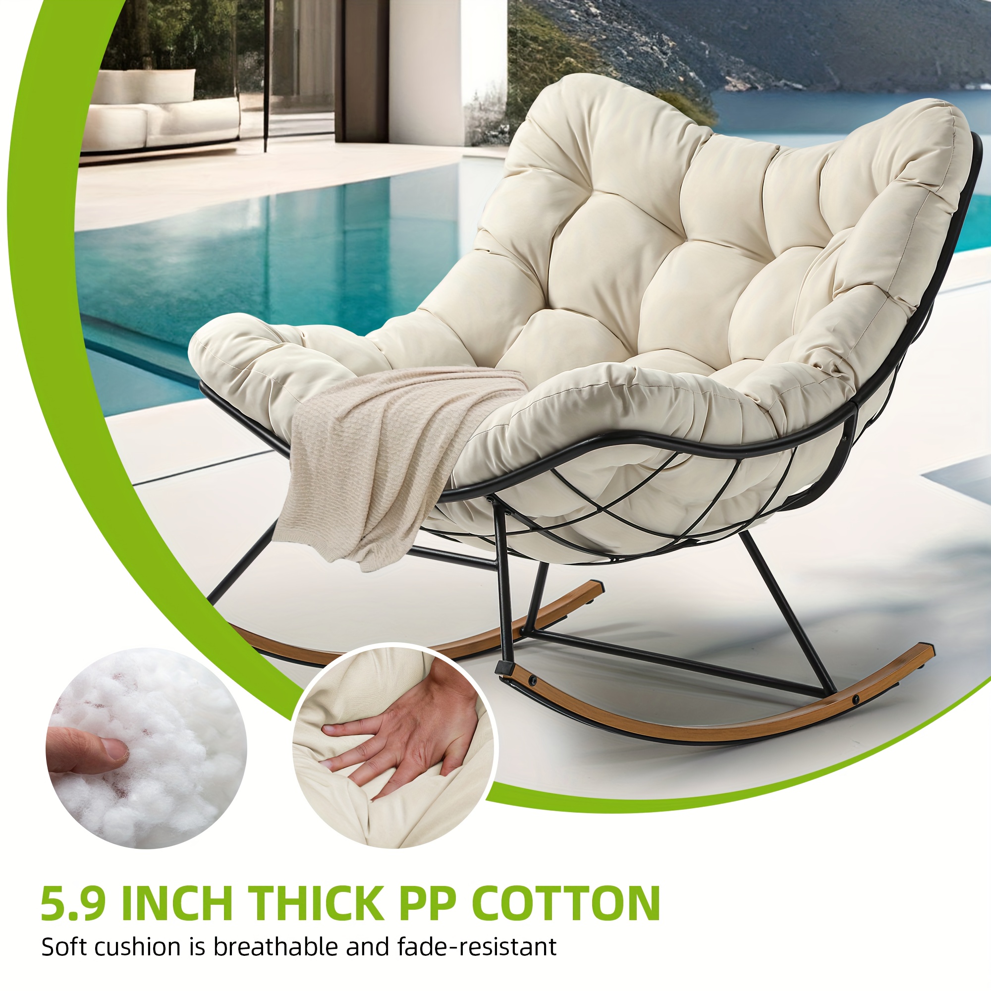 Chilly Pilley Papasan Cojín Impermeable Para Jardín, Silla Y Mecedora