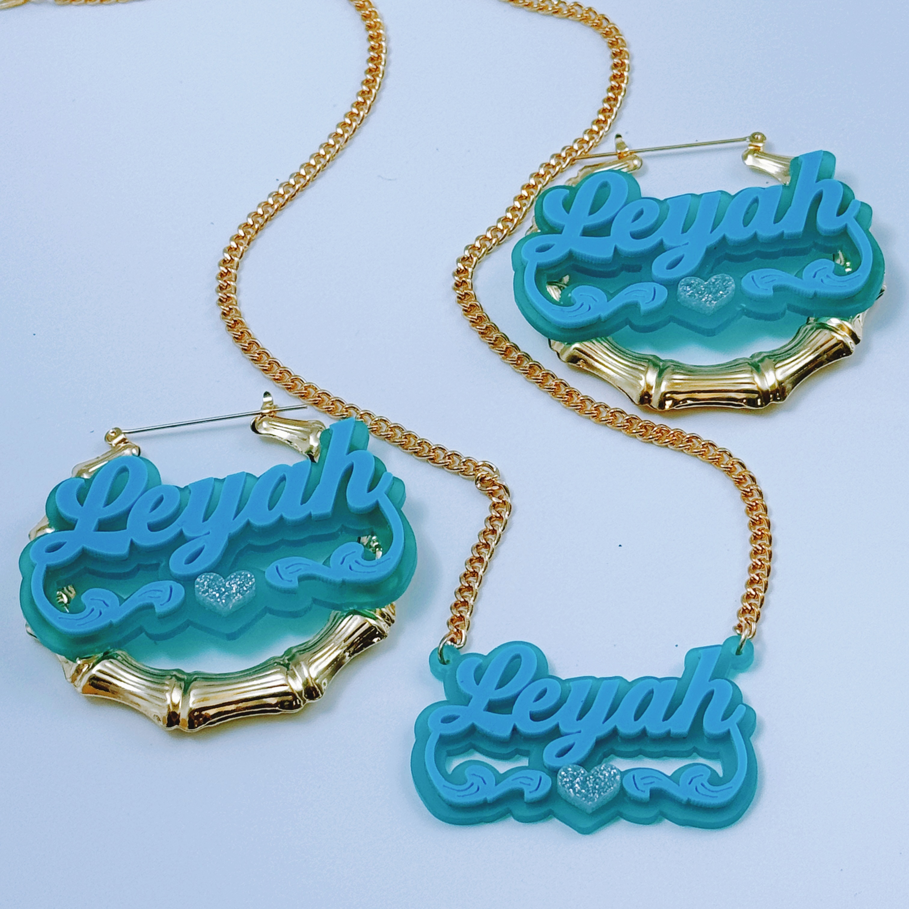 

Custom Acrylic Name Jewelry Set - Sparkling In Light Aqua, Y2k Fashion Necklace & Earrings With Cuban Chain - Perfect Gift For Birthdays, Christmas & All , Best For Christmas, Thanksgiving