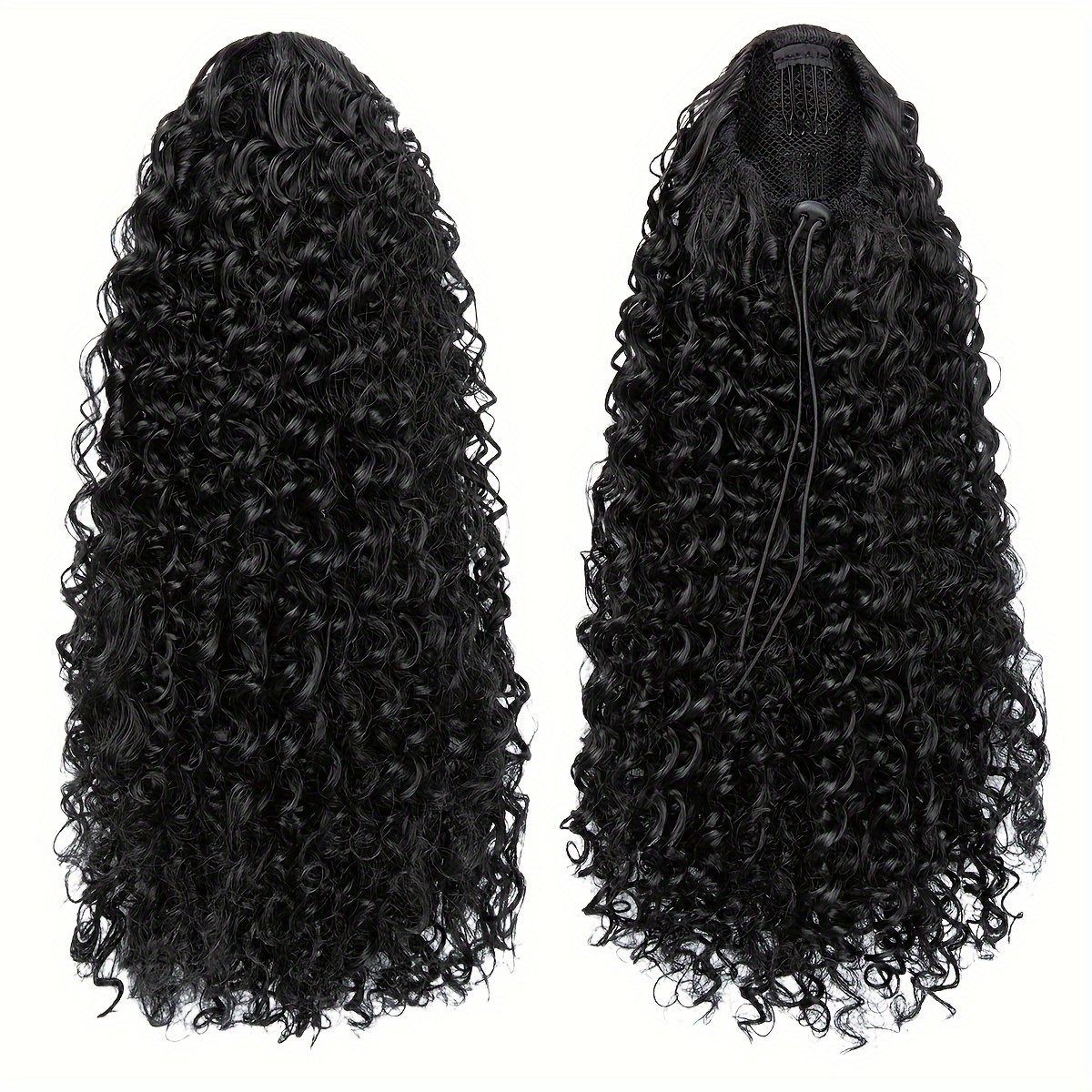   drawstring ponytail extension for women 16 inch synthetic clip in wavy pony tail details 3