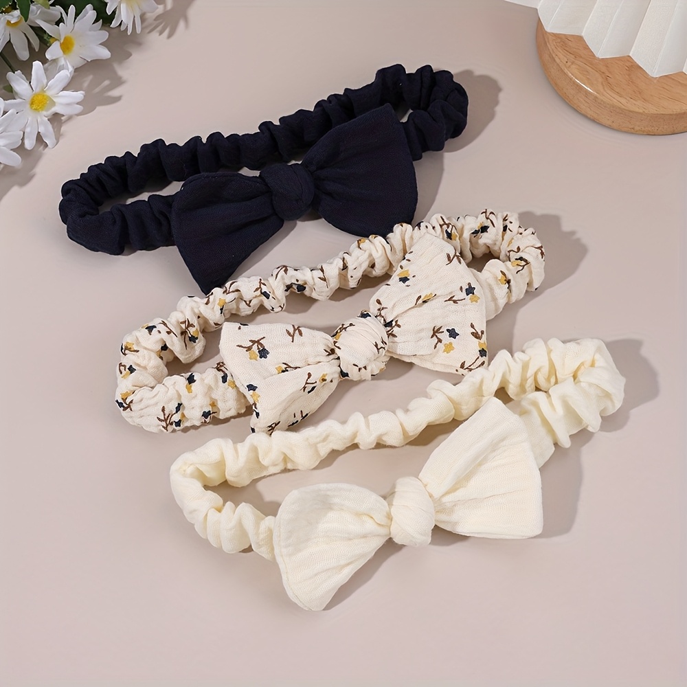 E-shop 3er-Set Handgefädelte Schleifen Haarbande mit elastischem, weichem Stirnband, Blumen-Druck, Schleife, Turban, modische Haarverzierungen für