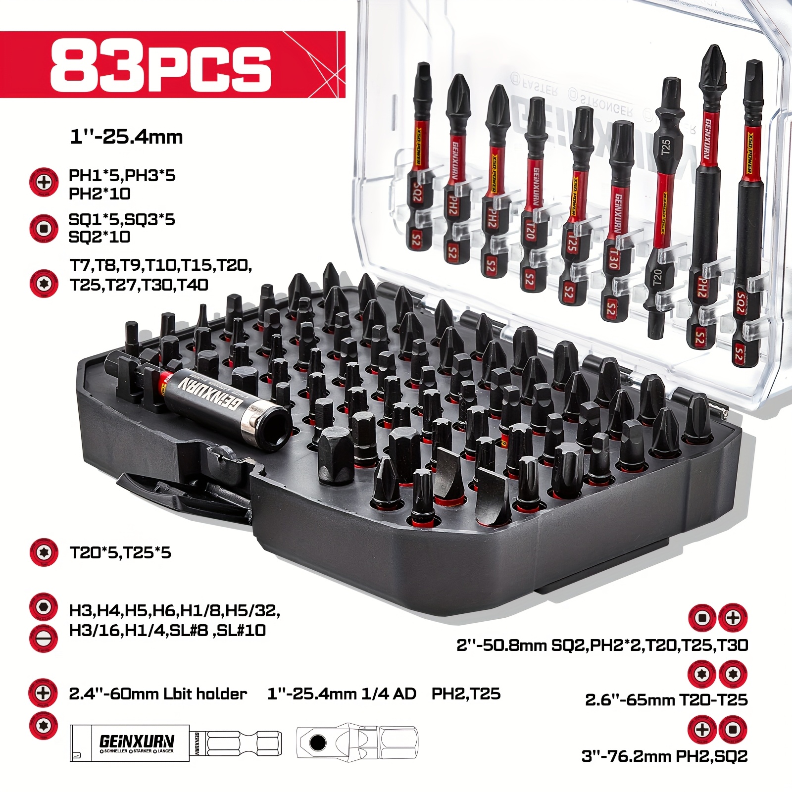 Image of 83pcs Black Safety Screwdriver Bit Set, Portable Magnetic Steel Drill Bits With 60mm Extension And 25mm 1/4" Shank For Home And Professional Use