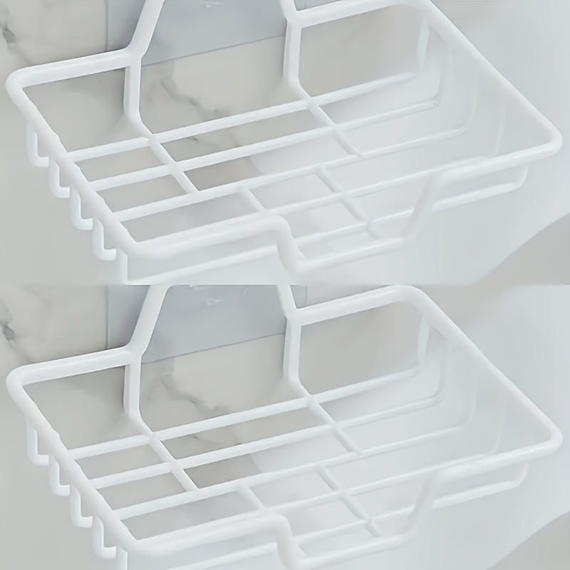 TEMU [1pc Bathroom Soap Dish Organizer] 1pc Square Plastic Wall-mounted Soap Dish Organizer - - Bathroom Accessory Storage Shelf