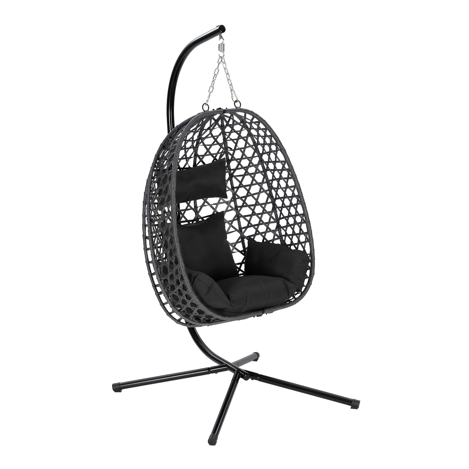 E-shop Hängesessel mit Ständer, 360° drehbar, höhenverstellbar, PE-Rattan-Hängesessel mit Kissen Kopfstütze, einfache Montage, maximale Tragkraft 150