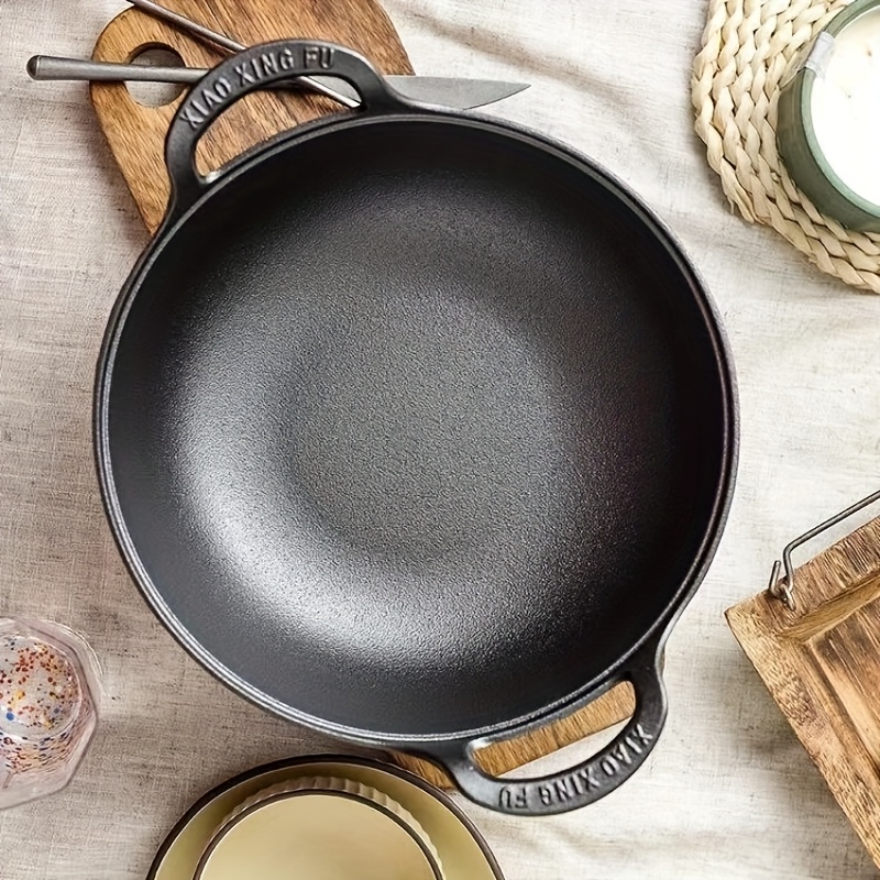 Image of 20cm/25cm Cast Iron Wok (with Ring Handle) - Pre- Flat Bottom Wok, Suitable For Induction, Gas, Electric, Oven And Grill, Ideal For Indoor/outdoor Camping And , Ergonomic Cookware, Without Lid