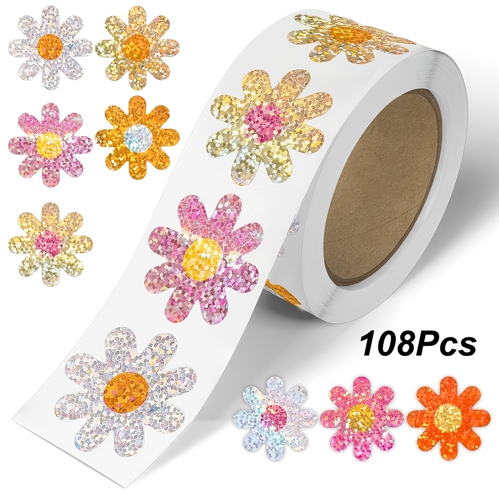 TEMU 108 autocollants adhésifs de série de fleurs colorées découpés au laser