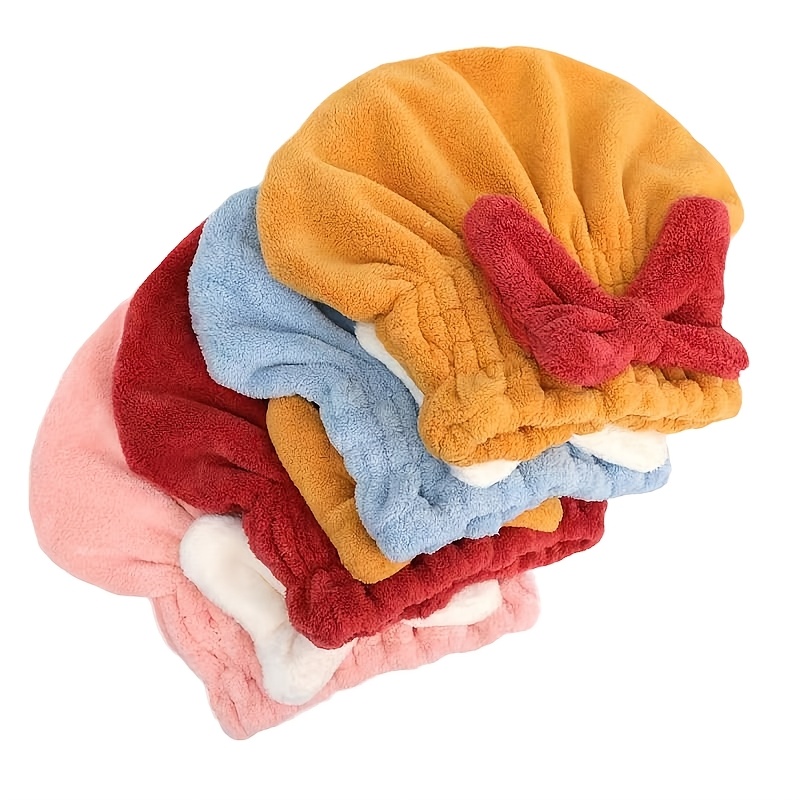 TEMU 4-pack Hair Drying Caps For Women, Made Of Material With Super Absorbent And Quick-drying . Easily Wraps Long Hair, Eliminating Damage From