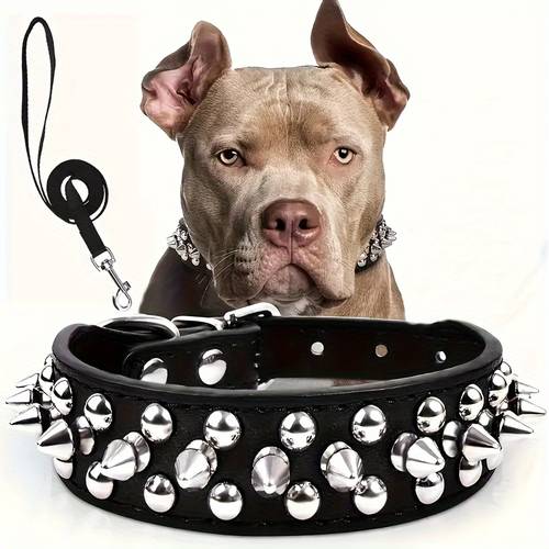 and leash set rivet faux leather dog collar adjustable dog collar for outdoor walking