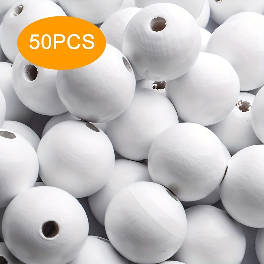 Image of 50pcs 20mm Wooden Beads 20mm White Round Wood Beads Loose Beads, For Handmade Garlands Home Decorations Jewellery Making Diy Hand Crafts, Beading Supplies, Beads & Bead Assortments