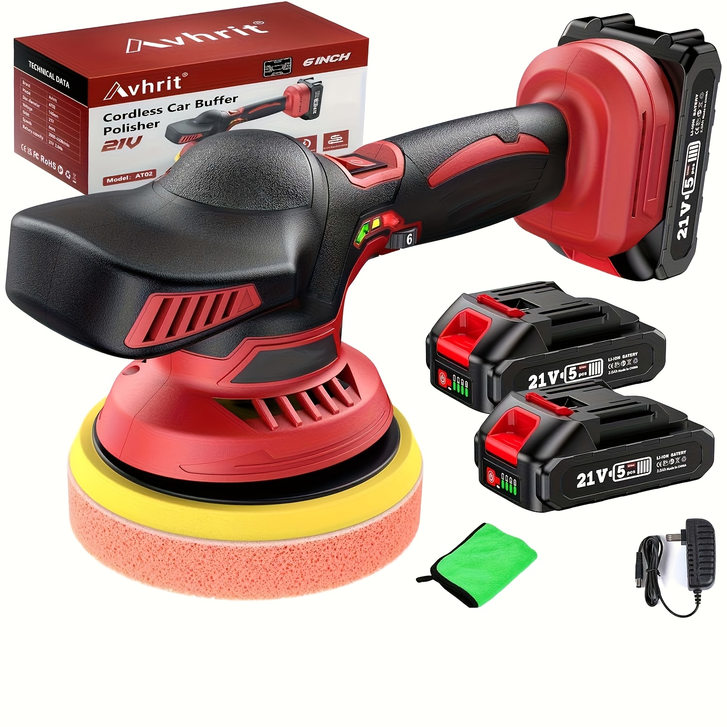 TEMU Cordless Car Buffer Polisher Kit W/ 2x2000mah 21v Batteries, 6 Inch Car Buffer Kit W/ 6 Variable Speed, Polisher For Car Detailing, Boat Sanding, Scratch Removing