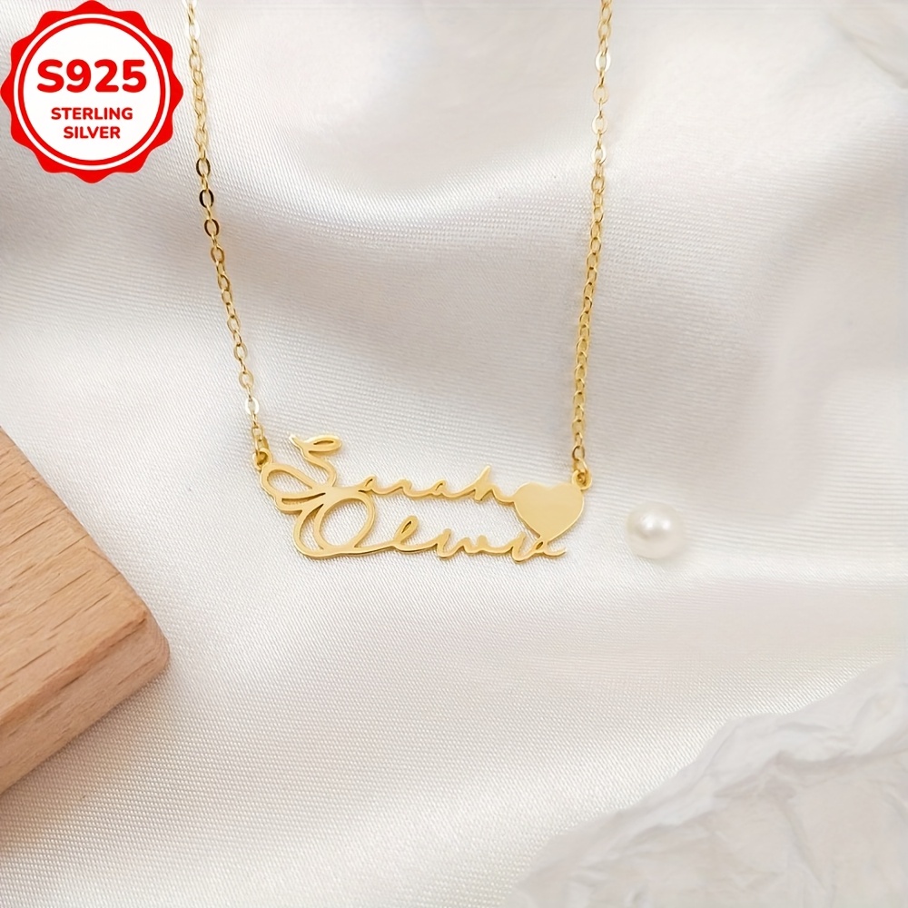 E-shop 5.5G 925 Sterling Silber Halskette mit individuellem Design, 1 personalisierte Doppelname-Halskette in Herzform für die Schlüsselbein, Muttertag