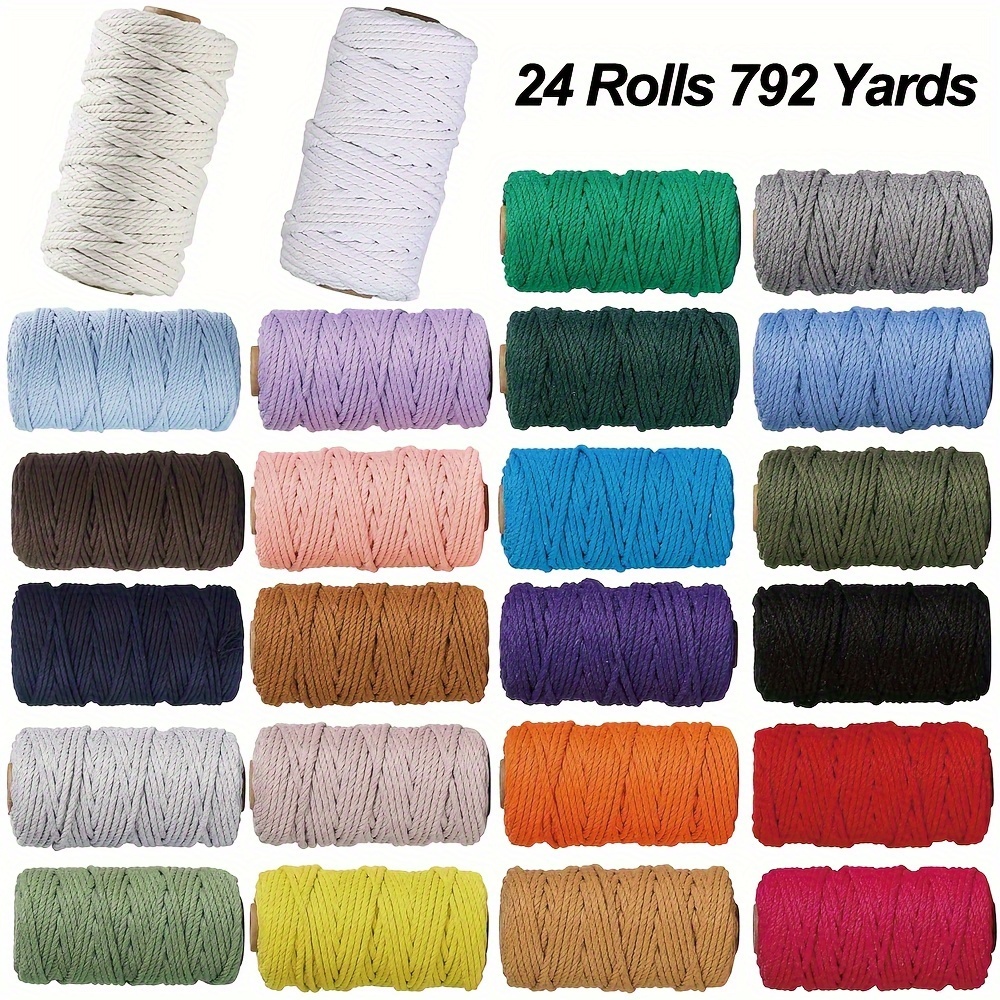 

24 Rolls Macrame Cord 3mm, 24/21 Colors Natural Colored Macrame Cotton Cord Rope Kit, 792 Yards Macrame Yarn, Macrame Jute Twine String For Wall Hanger, Plant Hanging, Diy Knitting Macrame Supplies