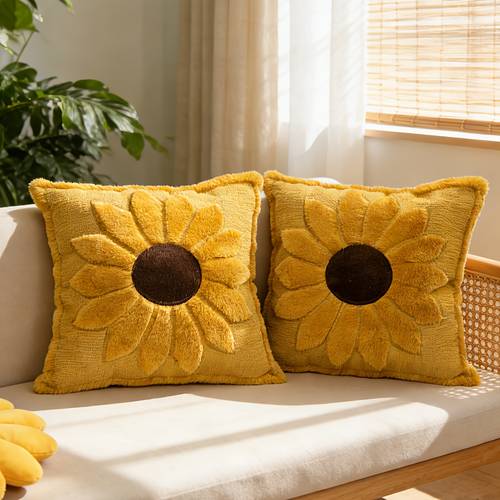 2pcs plush soft giant sunflower pillow covers 18x18 inches plush soft and comfortable material sunflower decorated pillow covers suitable for decoration and summer graduation season holidays bedrooms living rooms sofas