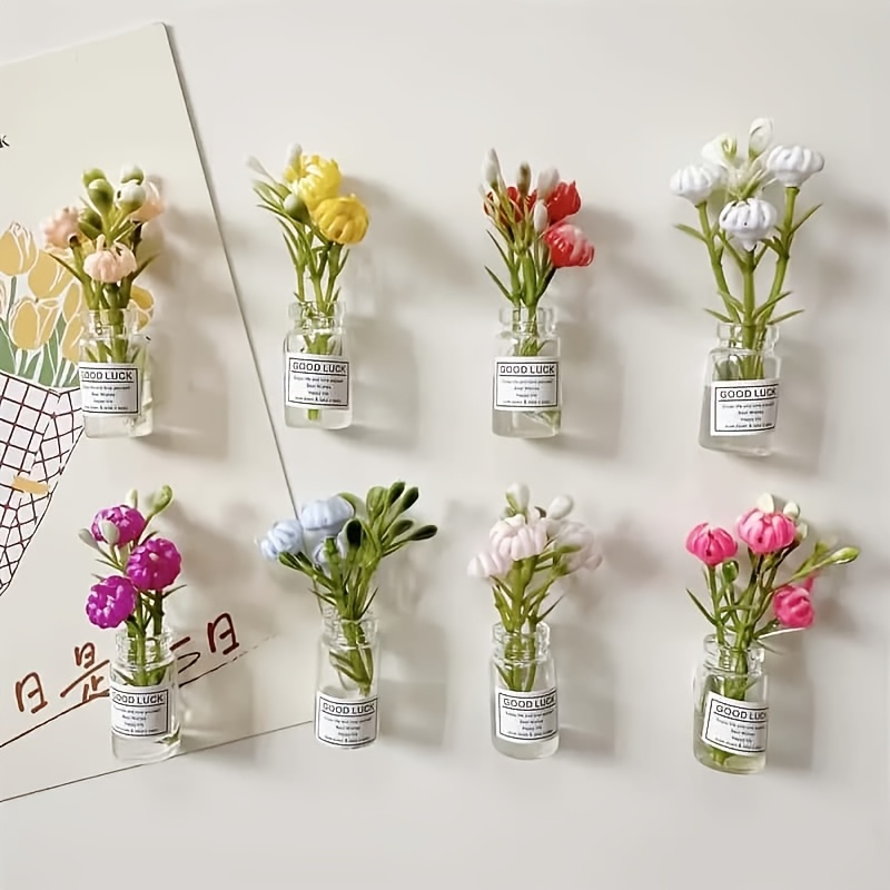 8pcs Set Mini Glow Vase Magnets Cute Mini Fridge Magnets 3d Vase Fun Fridge Additions Kitchen Decor Holiday Gift