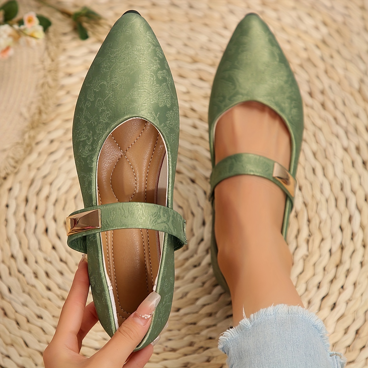 

Women's Fashion Pointed-toe Flats, Elegant Casual Shoes With Ankle Strap, Versatile Everyday Shoes