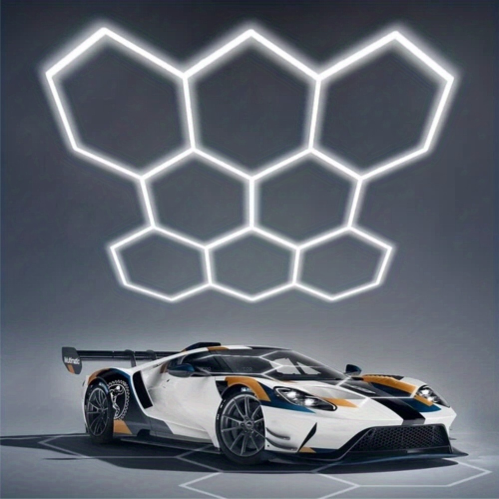Image of 5/8pcs Set Of Hexagonal Led Ceiling Lights, 6500k , To Led Ceiling Lights, Hexagonal Led Lighting, - Lighting, Suitable For Garages, , , Car Detailing Shops - Led Tube Workshop Garage Wall
