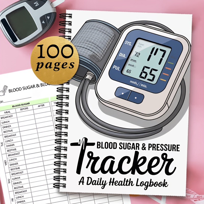 TEMU 1pc Blood Sugar And Blood Pressure Record Book - Portable Daily Tracking Journal, Suitable For Diabetes Monitoring, Blood Pressure Tracking,