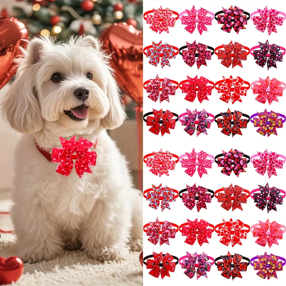 

5-pack Valentine's Day Adjustable Heart Bow Dog Collars, Pattern, , Pet Accessories For Small To Medium Dogs