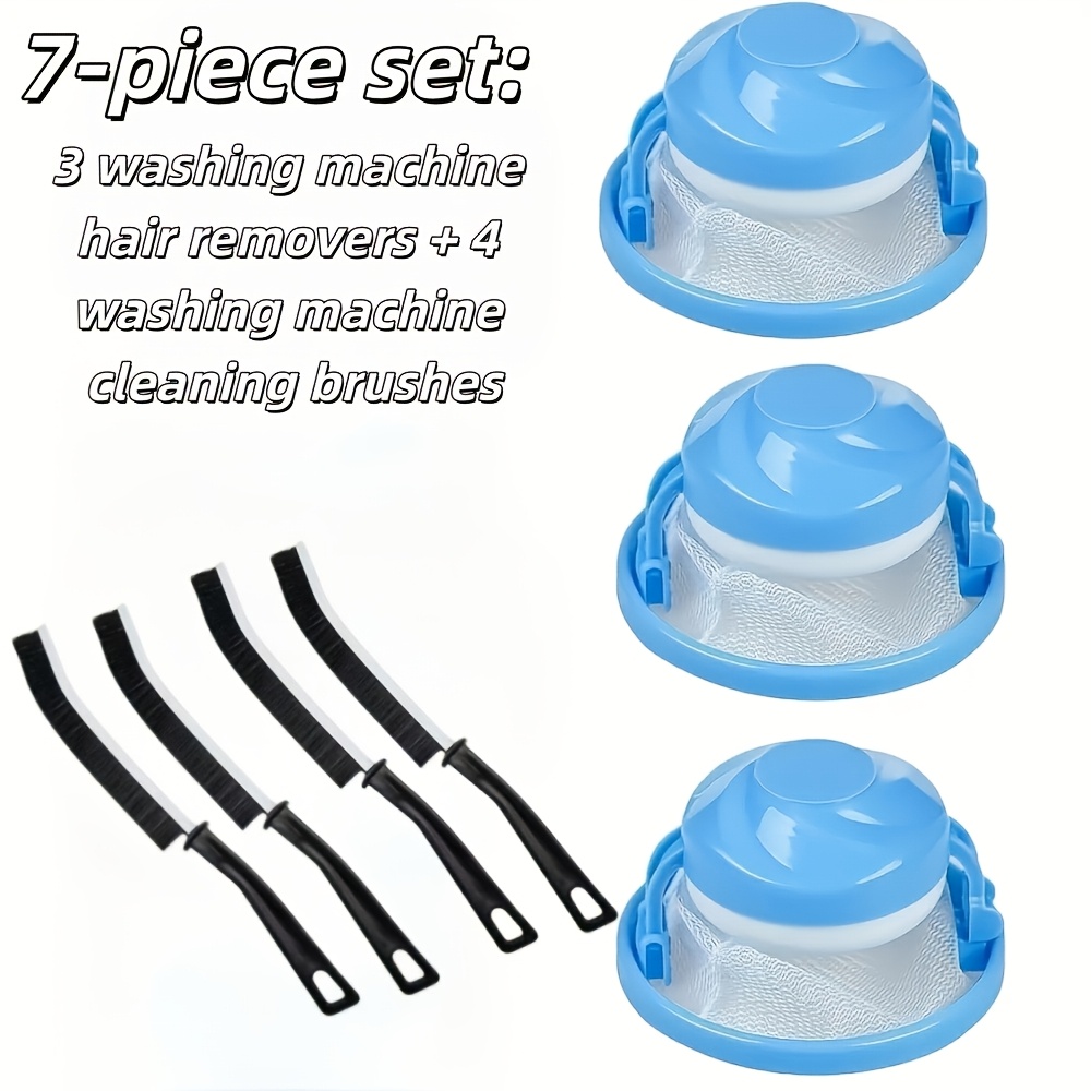 TEMU 7pcs Set (3pcs Pet Hair Removal Devices For Washing Machines And 4pcs Washing Machine Cleaning Brushes) Reusable Floating Hair-catching Net Bag,