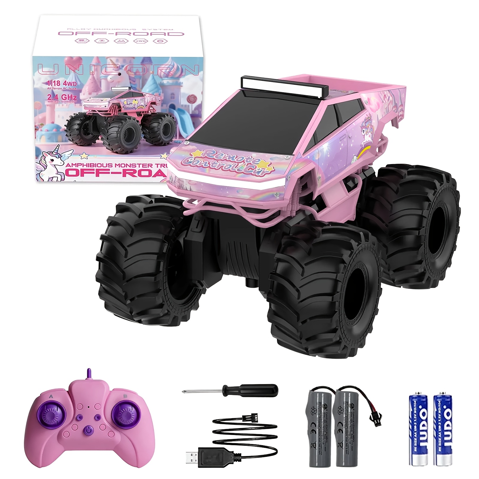 TEMU 2.4ghz Remote Control Truck, 4wd All Terrain Rc Off-road Vehicle With Ergonomic Grip, Led Headlights, And Big Tires For Traction, Christmas Gift