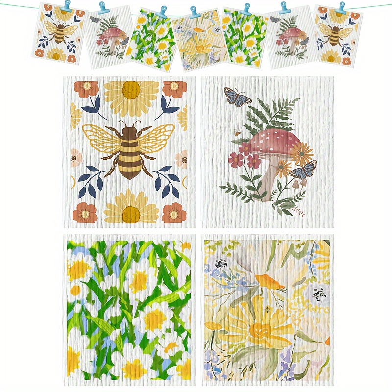 

Swedish Dishcloths For Kitchen 4/8/12pcs Per Pack Sponge Cloths Printed Dishcloth Reusable Paper Towels Washable Quick Drying Dish Cloths Absorbent And Flower Series