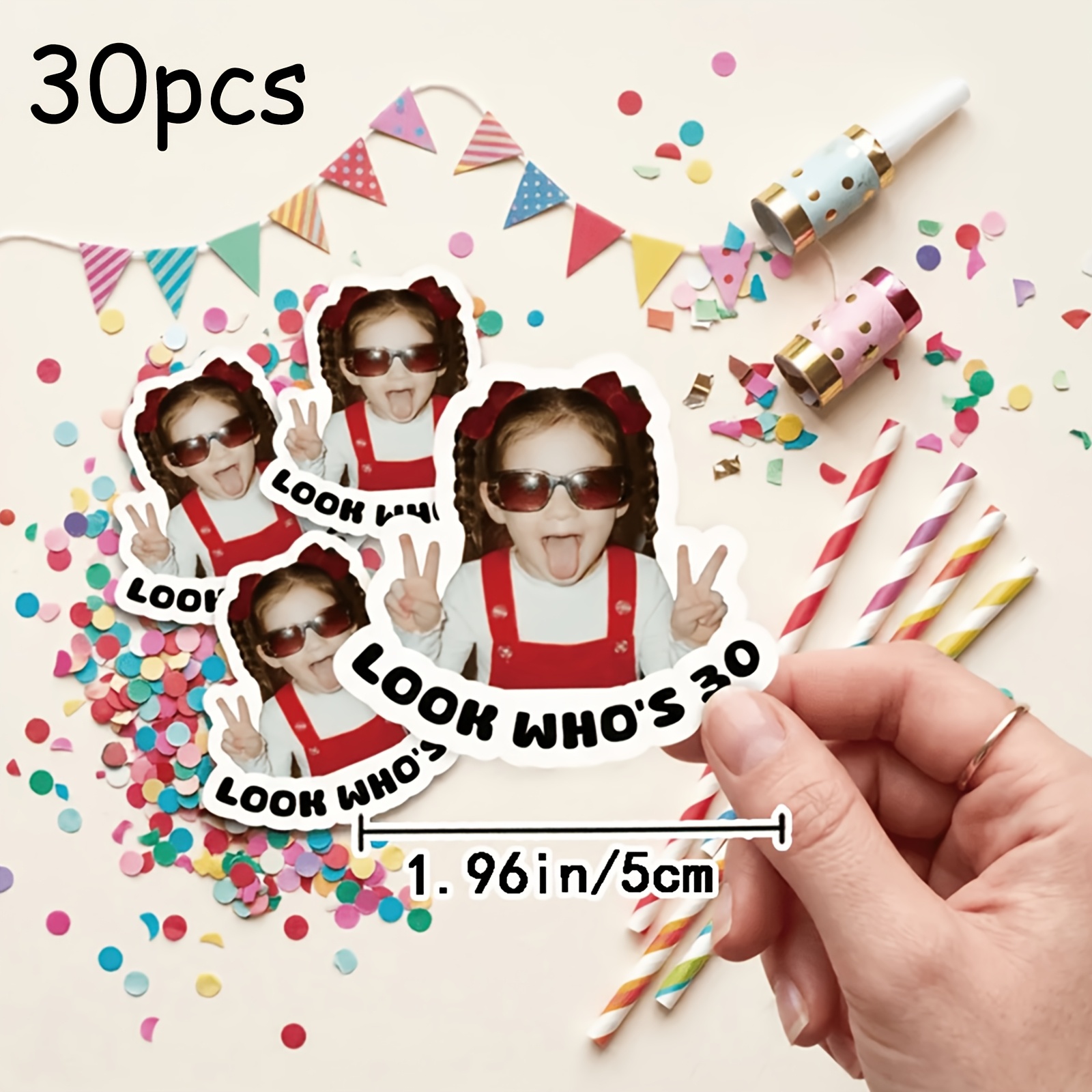 TEMU Customizable Self-adhesive Retro Birthday Stickers, Personalized Profile Picture Birthday Stickers, Custom Photo/age - Retro Childhood Photos Or