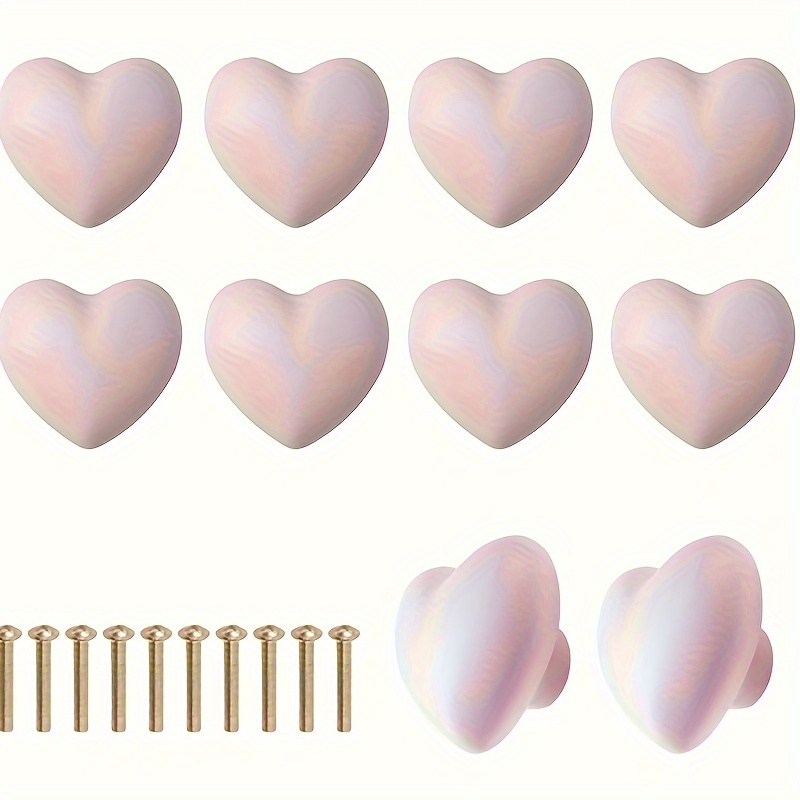 Image of Drawer Knob Cabinet Knob Pull Handle Pink Heart Ceramic Kitchen Cabinet Handle Cabinet Bathroom Door Handle Dresser Hardware Drawer Shell 10pcs (10, Pink Heart)