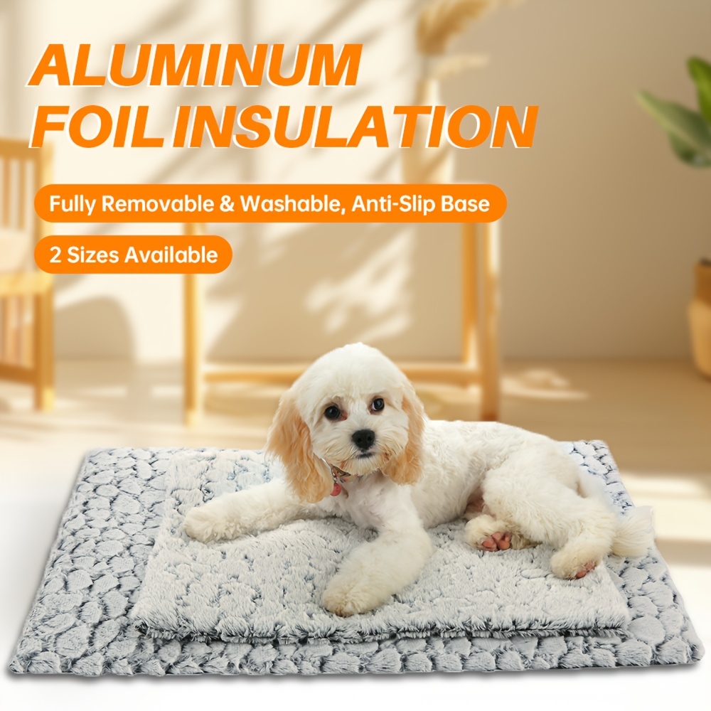 

2 Sizes Heated Pet Mat For Small To Medium Dogs, Non-slip Aluminum Foil Insulated, Removable Washable Cover, Indoor & Outdoor Use, Polyester Rectangular Dog Bed With Reflective Pad