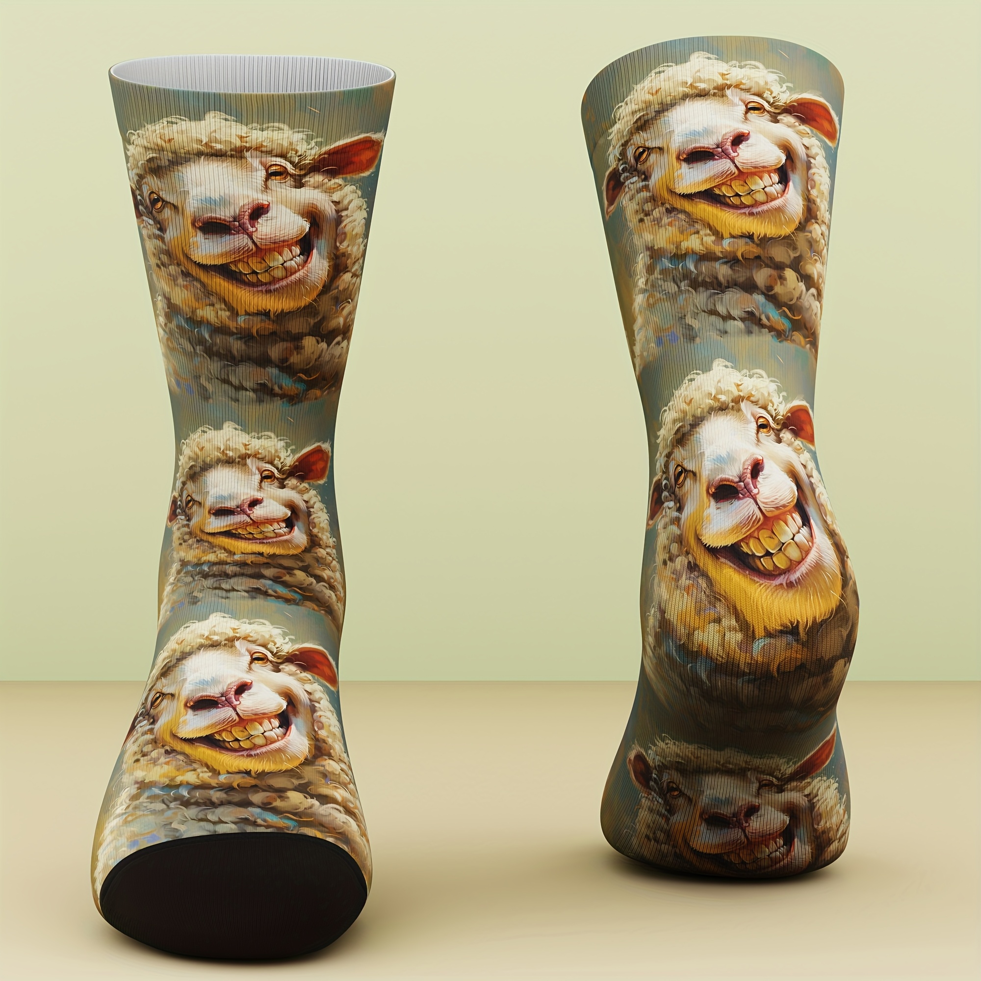 Image of 1 Pair Of Cute Sheep-themed Unisex Socks, Fun And Fashionable, Comfortable And Breathable, Suitable For Outdoor Sports, Wearable In , Machine Washable, 3d Digital Printing Technology, A Gift
