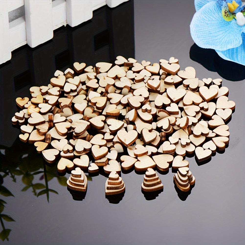 

300-piece Wooden Heart Cutouts Set - Mixed Sizes 6-12mm For Diy Wedding Decor & Crafts