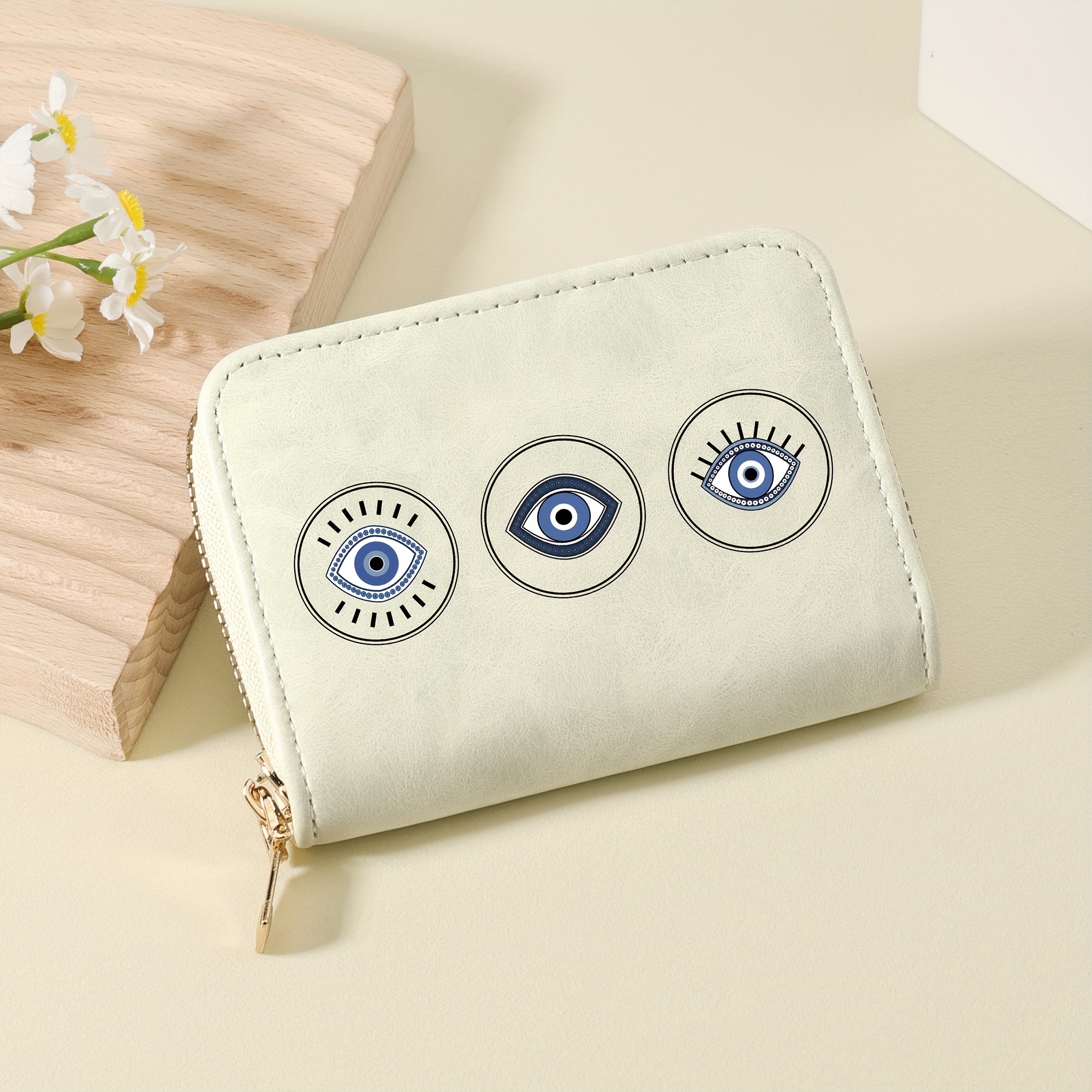 

And Creative Eye Print Wallet With Zipper, Credit Card Holder With Multiple Card Slots, Wallet For Men And Women, Around