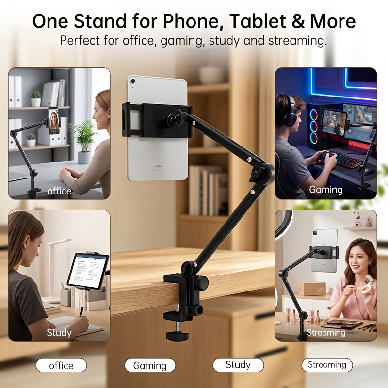 supporto a   girevole a 360° per uso   con morsetto e   regolabile a 3 assi - compatibile con ipad pro/smartphone/tablet, morsetto da comodino/scrivania   per letto o scrivania, supporto per tablet per leggere, guardare, giocare Dettagli dell'articolo 7