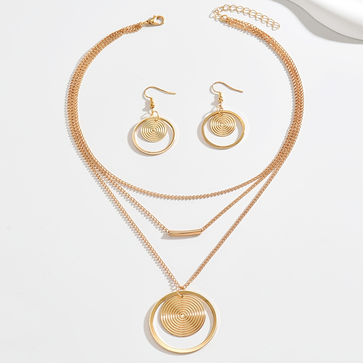 2pcs Women's Jewelry Set, Minimalist 3-Layer Chain & Earrings