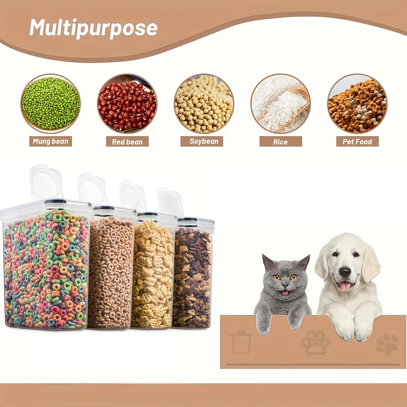 TEMU 4 Pack Airtight Cereal & Dry Food Storage Container - Bpa Free Plastic Kitchen And Pantry Organization Canisters For Dog Food Storage Container,