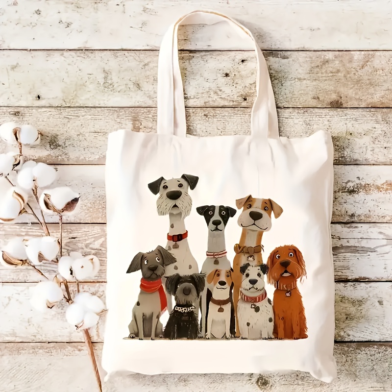 A Casual Tote Bag Featuring A Cute Dog Pattern With A Scarf, A Versatile And Reusable Shopping Bag, Animal-themed Print, Fade-resistant Shoulder Bag, Perfect For Birthday And Christmas Gift Ideas